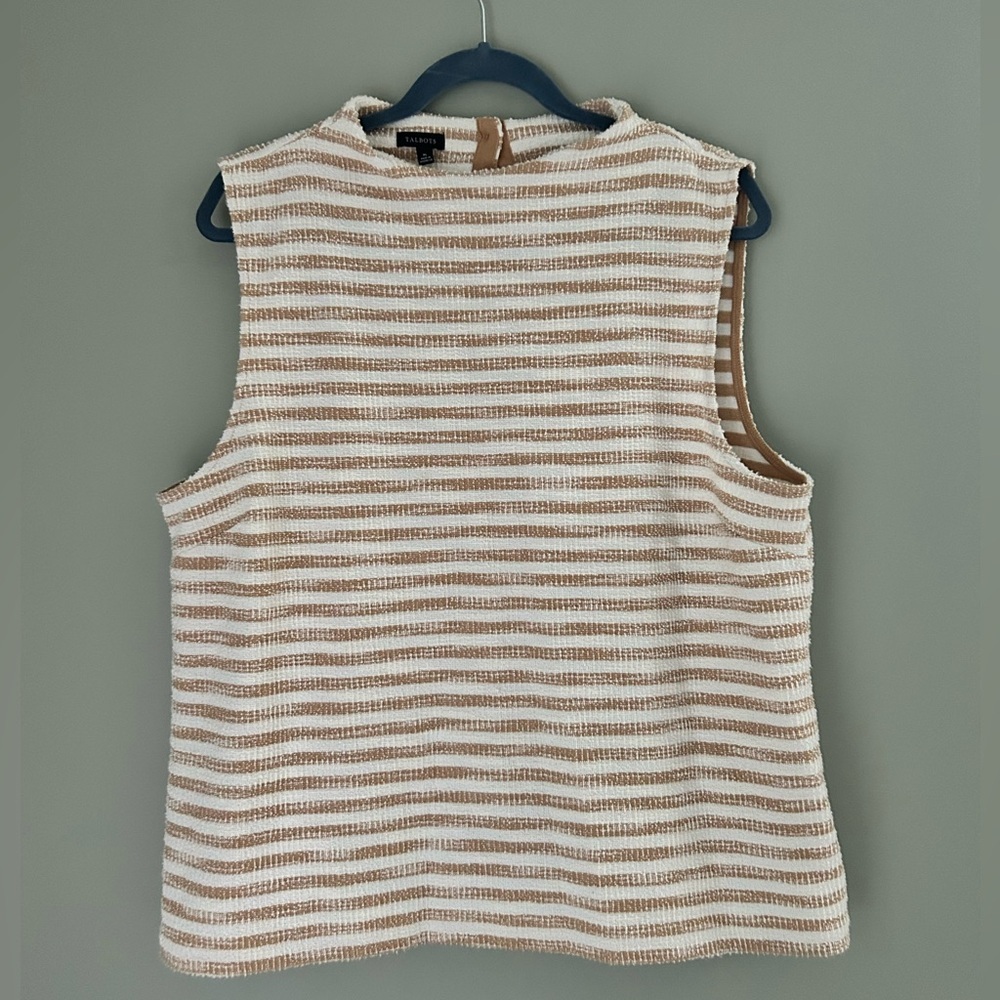 Talbots Women’s XL Tank Top | Tan/White | Silver Button-Back Detail